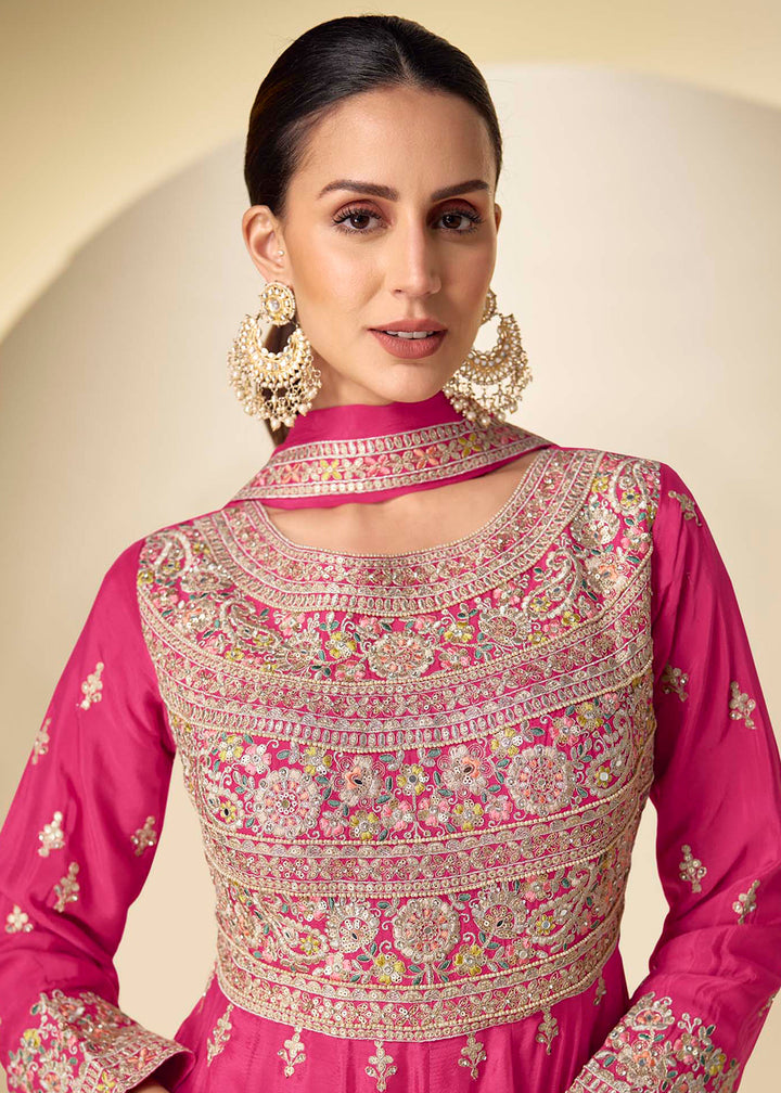 Buy Now Rani Pink Pant Style Festive Style Anarkali Suit Online in USA, UK, Sweden, Denmark, Greece, Germany, Canada, Belgium, UAE & Worldwide at Empress.