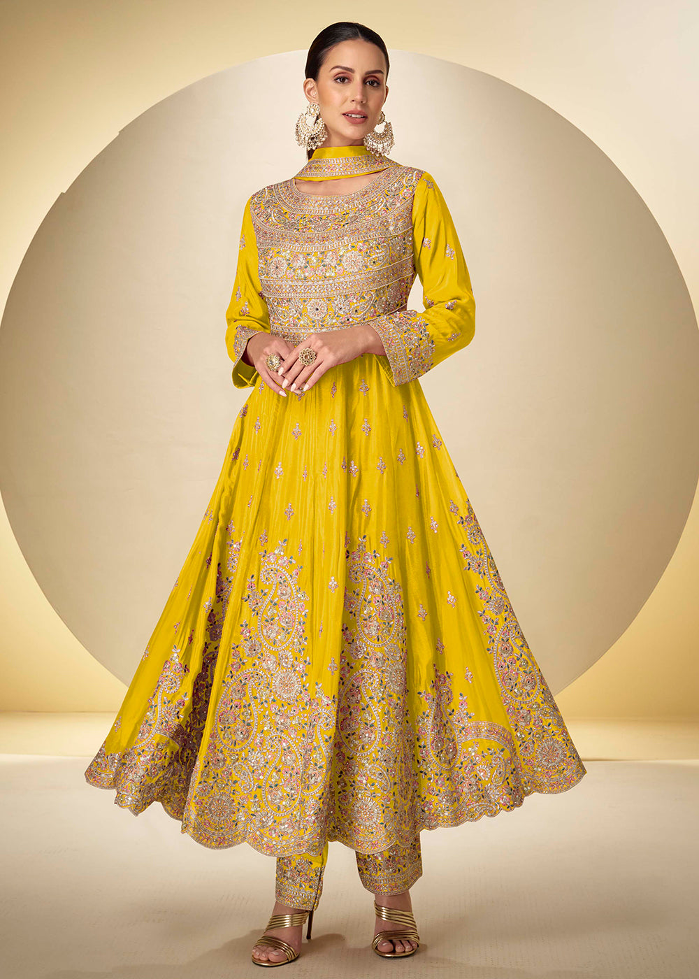 Buy Now Yellow Pant Style Festive Style Anarkali Suit Online in USA, UK, Sweden, Denmark, Greece, Germany, Canada, Belgium, UAE & Worldwide at Empress.