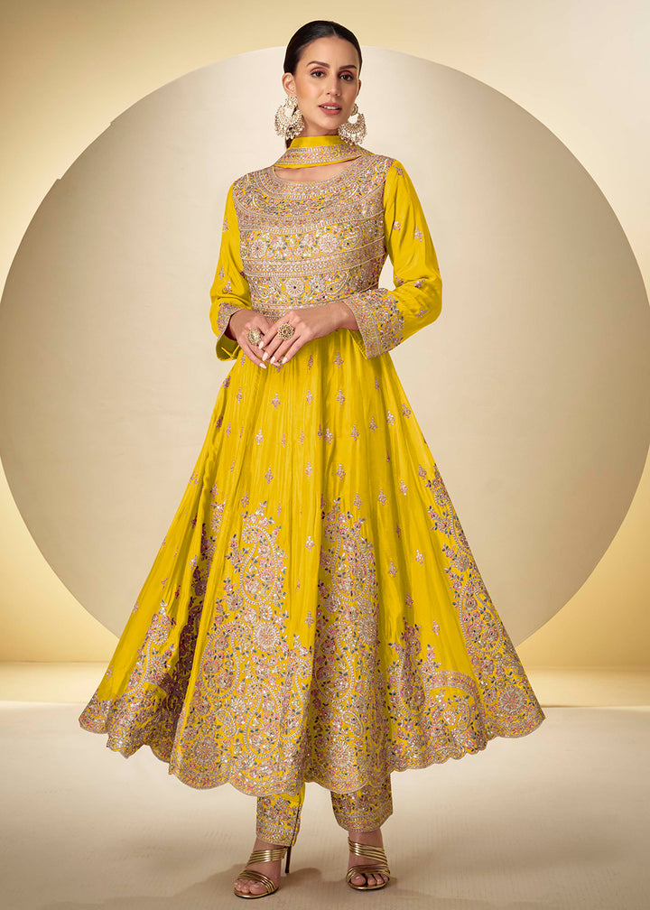 Buy Now Yellow Pant Style Festive Style Anarkali Suit Online in USA, UK, Sweden, Denmark, Greece, Germany, Canada, Belgium, UAE & Worldwide at Empress.