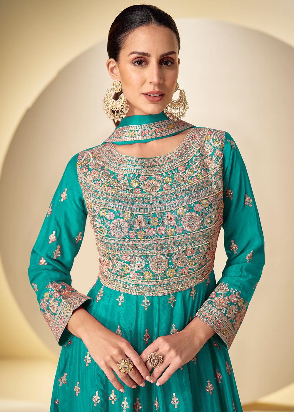 Buy Now Rama Green Pant Style Festive Style Anarkali Suit Online in USA, UK, Sweden, Denmark, Greece, Germany, Canada, Belgium, UAE & Worldwide at Empress.