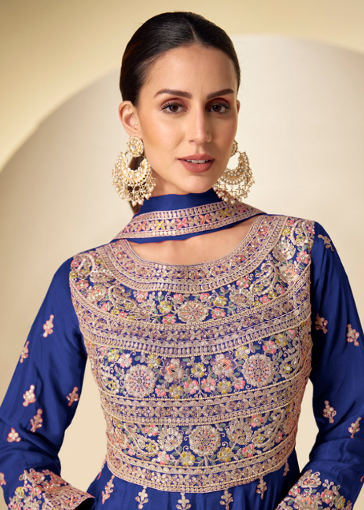 Buy Now Blue Pant Style Festive Style Anarkali Suit Online in USA, UK, Sweden, Denmark, Greece, Germany, Canada, Belgium, Italy, Greece & Worldwide at Empress.