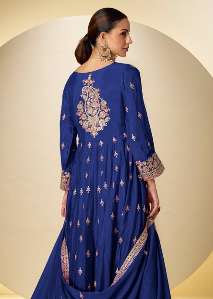 Buy Now Blue Pant Style Festive Style Anarkali Suit Online in USA, UK, Sweden, Denmark, Greece, Germany, Canada, Belgium, Italy, Greece & Worldwide at Empress.