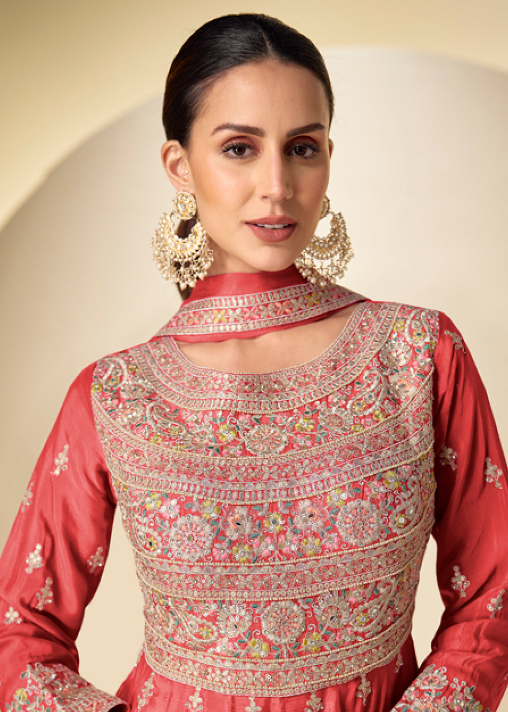 Buy Now Peach Pant Style Festive Style Anarkali Suit Online in USA, UK, Sweden, Denmark, Greece, Germany, Canada, Belgium, Italy, Greece & Worldwide at Empress.