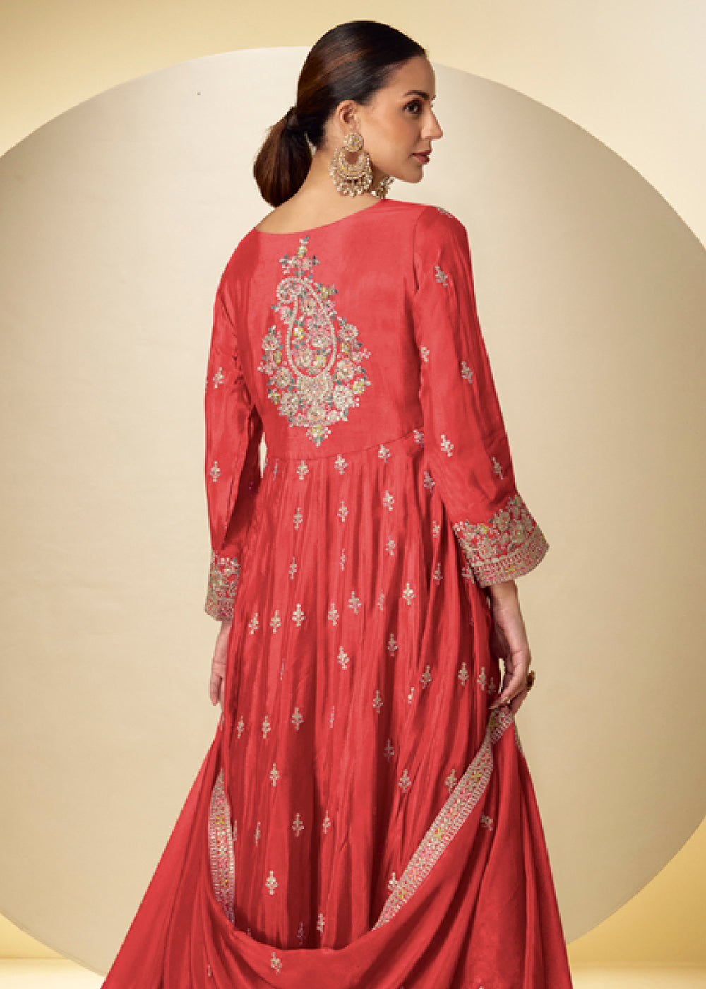 Buy Now Peach Pant Style Festive Style Anarkali Suit Online in USA, UK, Sweden, Denmark, Greece, Germany, Canada, Belgium, Italy, Greece & Worldwide at Empress.