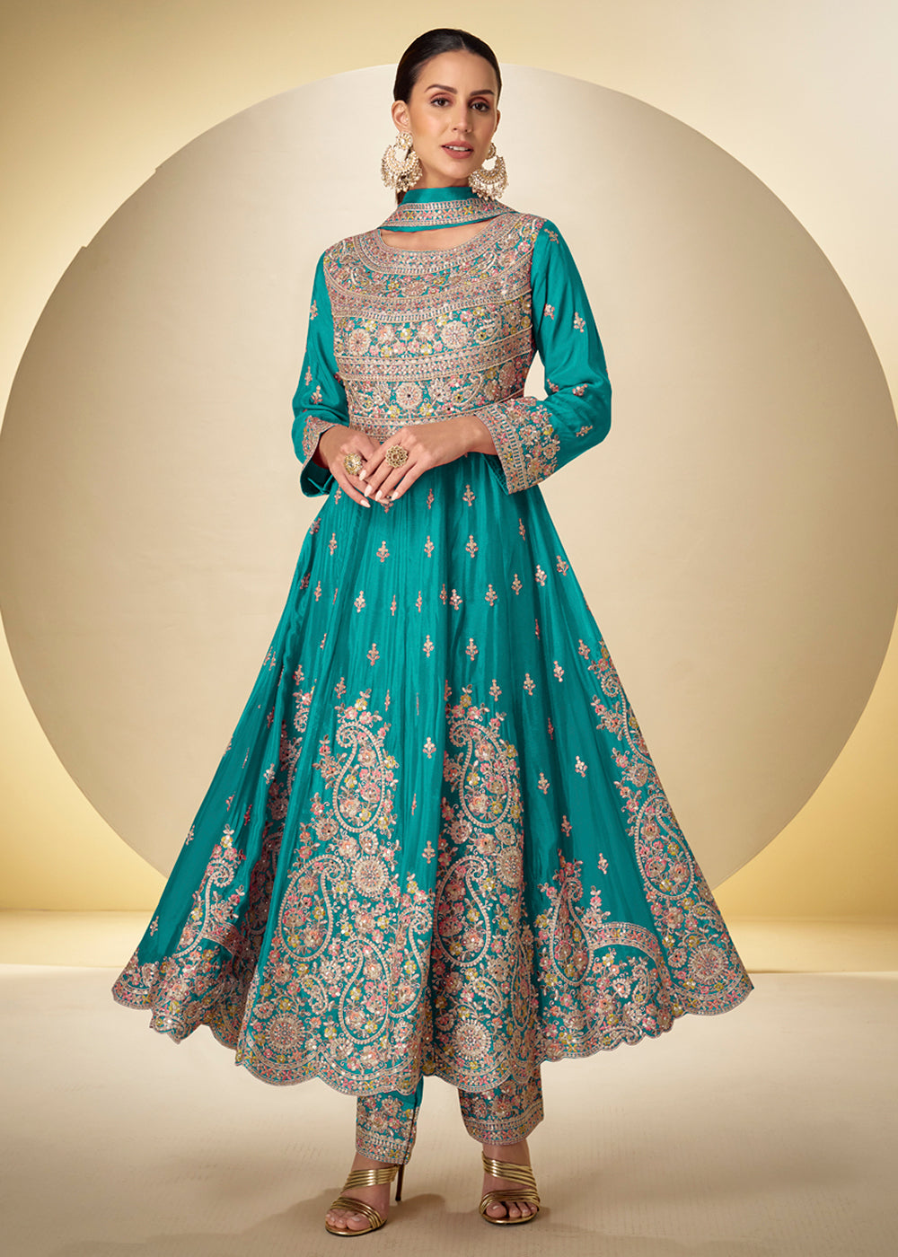 Buy Now Turquoise Pant Style Festive Style Anarkali Suit Online in USA, UK, Sweden, Denmark, Greece, Germany, Canada, Belgium, Greece & Worldwide at Empress.