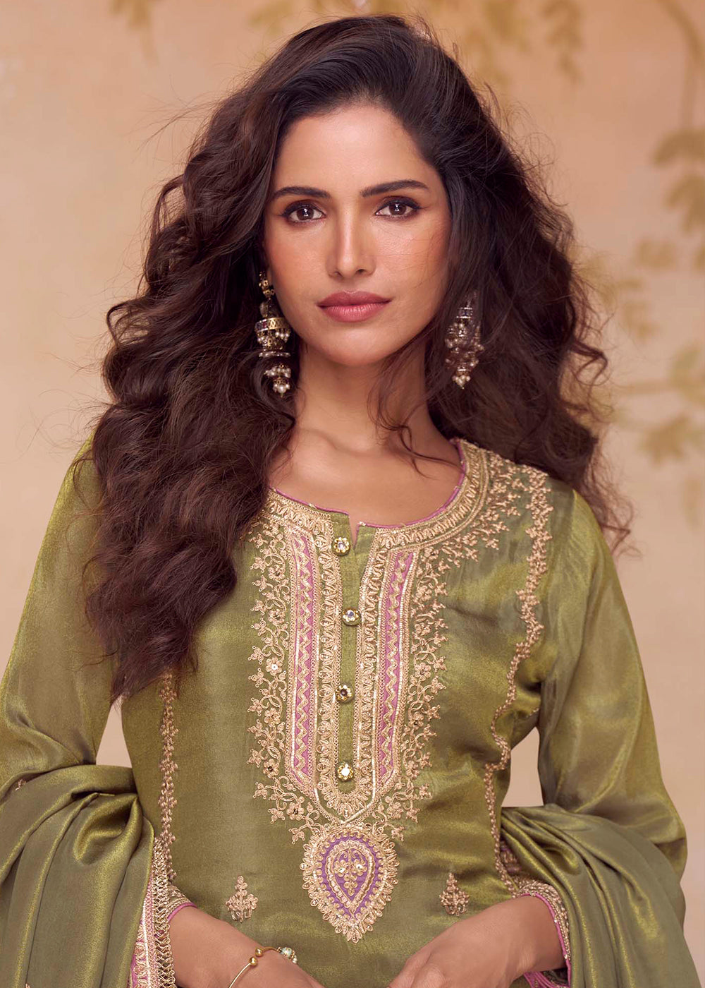 Buy Now Festive Shimmer Silk Green Embroidered Pant Style Suit Online in Newark, Yorktown, Toronto, London, Orlando, Munich, Chicago & Worldwide at Empress.