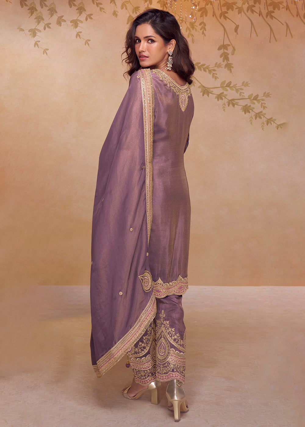 Buy Now Festive Shimmer Silk Purple Embroidered Pant Style Suit Online in Newark, Yorktown, Toronto, London, Orlando, Munich, Chicago & Worldwide at Empress.
