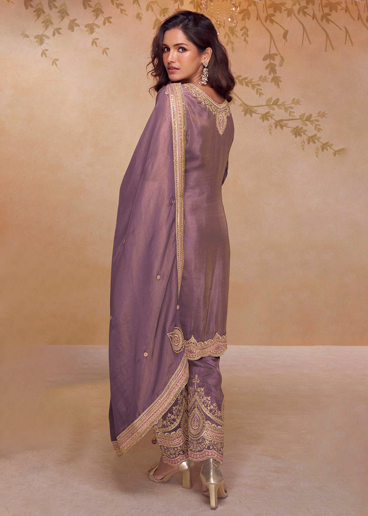 Buy Now Festive Shimmer Silk Purple Embroidered Pant Style Suit Online in Newark, Yorktown, Toronto, London, Orlando, Munich, Chicago & Worldwide at Empress.