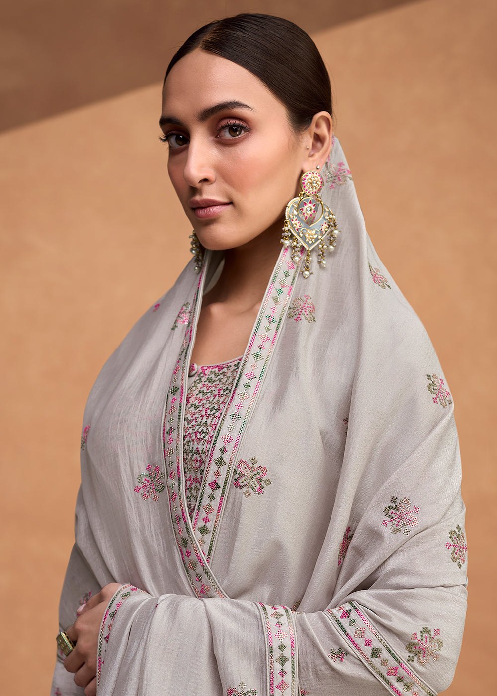 Buy Now Beautiful Slate Grey Premium Silk Pant Style Salwar Suit Online in USA, UK, Canada, Germany, Australia & Worldwide at Empress Clothing.