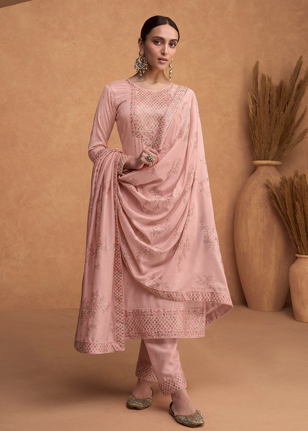 Buy Now Beautiful Rose Pink Premium Silk Pant Style Salwar Suit Online in USA, UK, Canada, Germany, Australia & Worldwide at Empress Clothing.