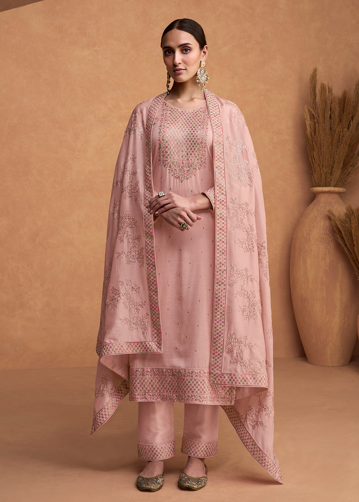Buy Now Beautiful Rose Pink Premium Silk Pant Style Salwar Suit Online in USA, UK, Canada, Germany, Australia & Worldwide at Empress Clothing.
