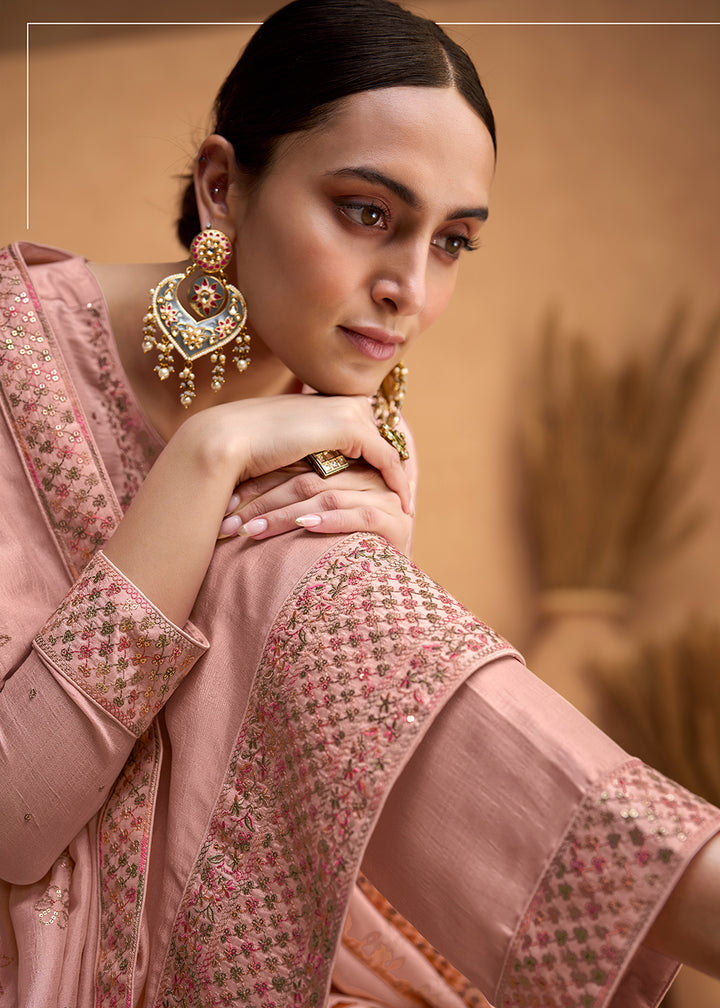 Beautiful Rose Pink Premium Silk Pant Style Salwar Suit