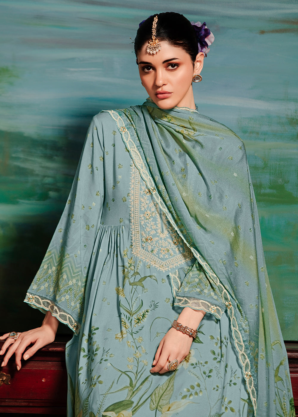 Buy Now Blue Embroidered Muslin Festive Style Salwar Suit Online in USA, UK, Canada, Germany, Italy, France, Austria & Worldwide at Empress Clothing.