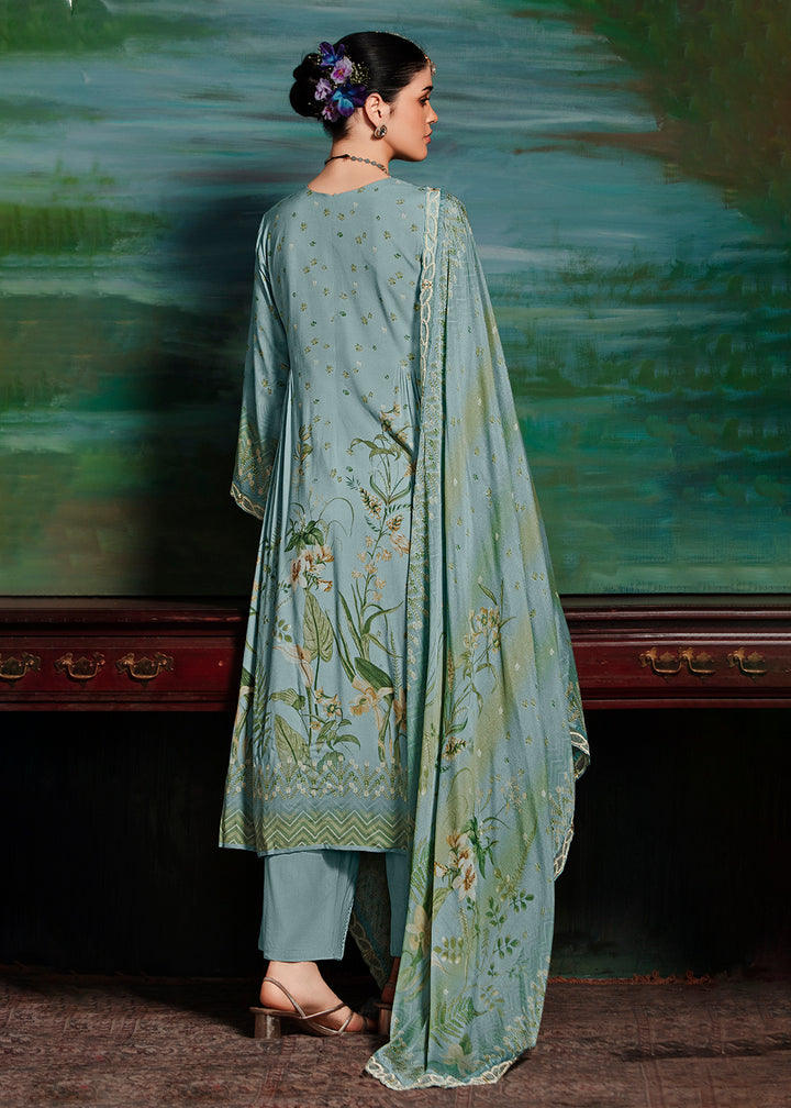 Buy Now Blue Embroidered Muslin Festive Style Salwar Suit Online in USA, UK, Canada, Germany, Italy, France, Austria & Worldwide at Empress Clothing.