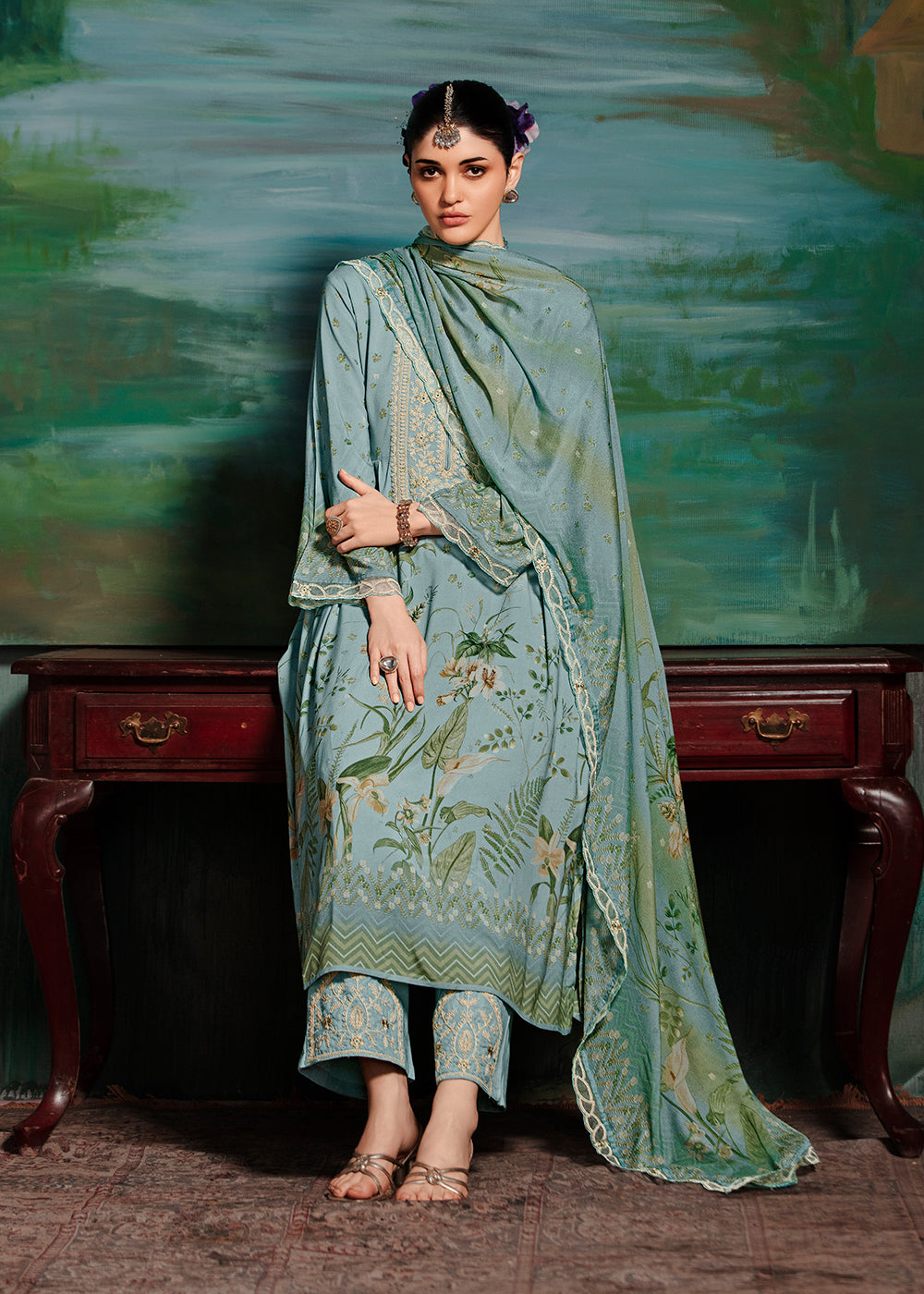 Buy Now Blue Embroidered Muslin Festive Style Salwar Suit Online in USA, UK, Canada, Germany, Italy, France, Austria & Worldwide at Empress Clothing.