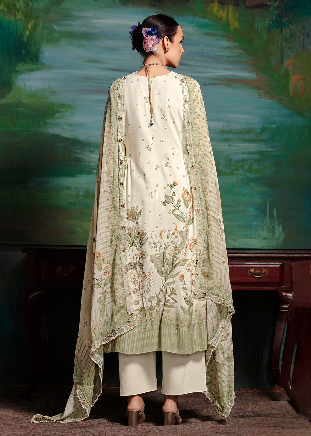 Buy Now Off White Embroidered Muslin Festive Style Salwar Suit Online in USA, UK, Canada, Germany, Italy, France, Austria & Worldwide at Empress Clothing.