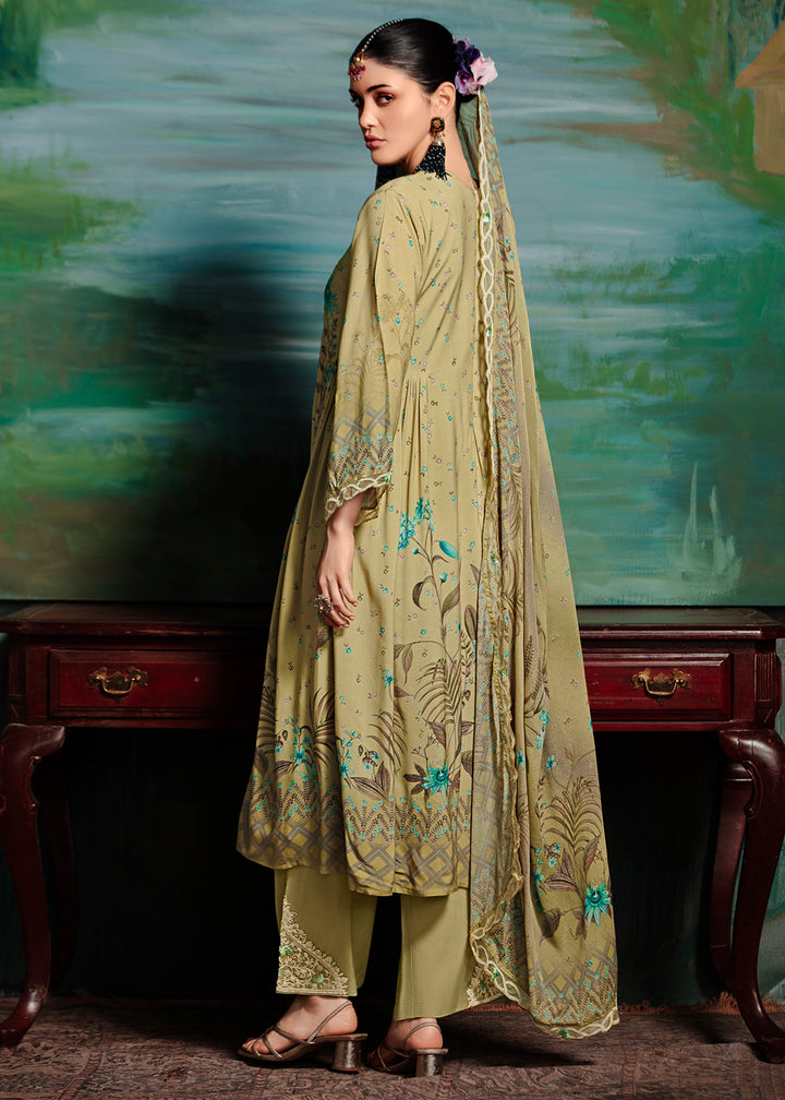 Buy Now Green Embroidered Muslin Festive Style Salwar Suit Online in USA, UK, Canada, Germany, Italy, France, Austria & Worldwide at Empress Clothing.