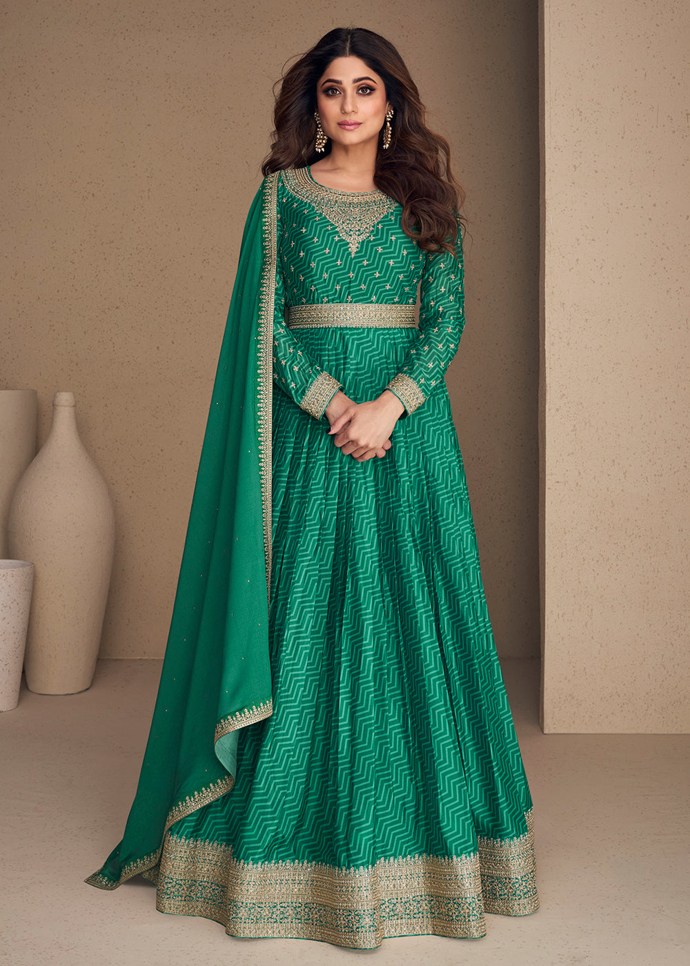 Buy Now Alluring Chinon Silk Aqua Green Embroidered Engagement Wear Anarkali Online in USA, UK, Australia, New Zealand, Canada & Worldwide at Empress Clothing. 