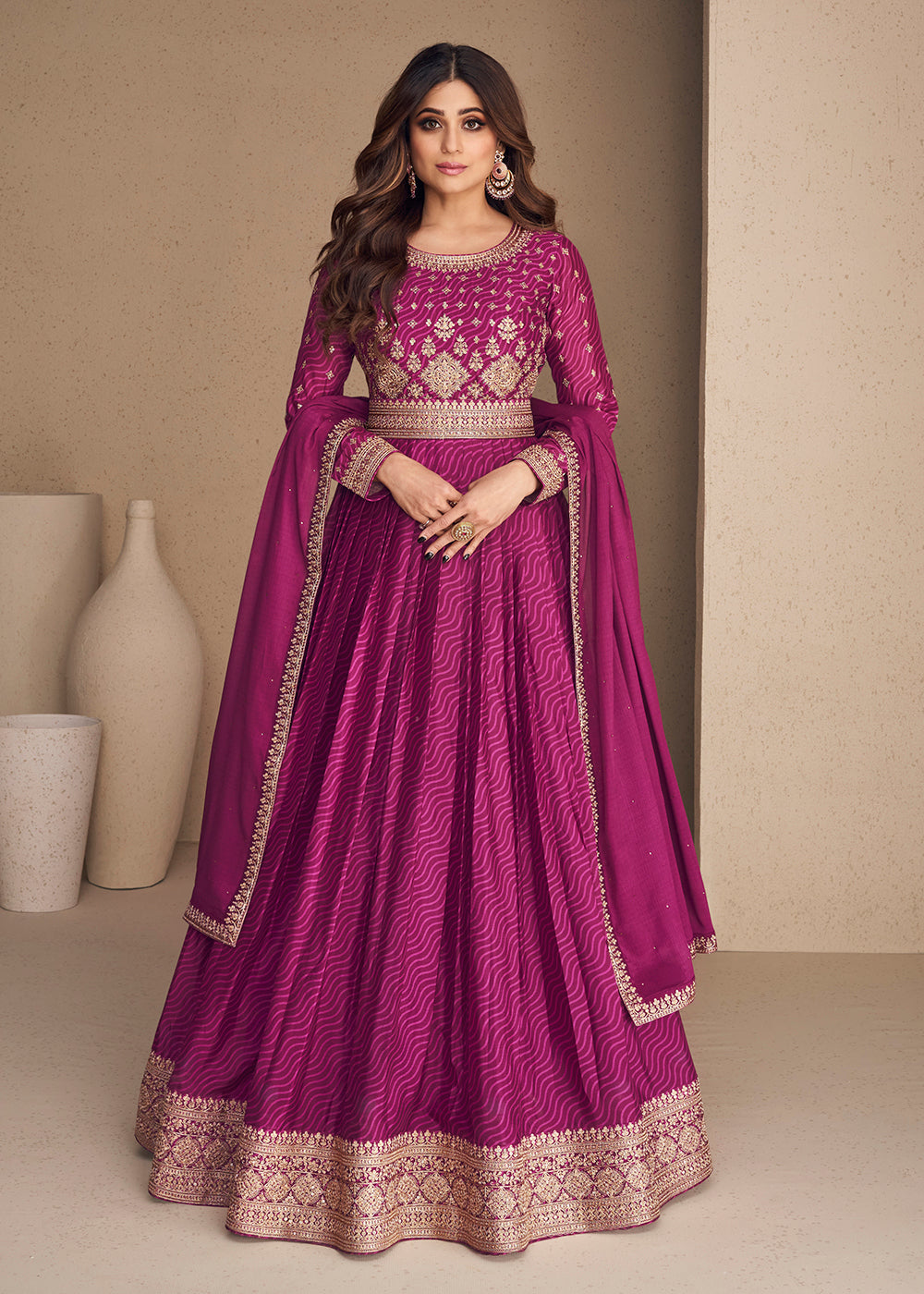 Buy Now Alluring Chinon Silk Purple Embroidered Engagement Wear Anarkali Online in USA, UK, Australia, New Zealand, Canada & Worldwide at Empress Clothing. 