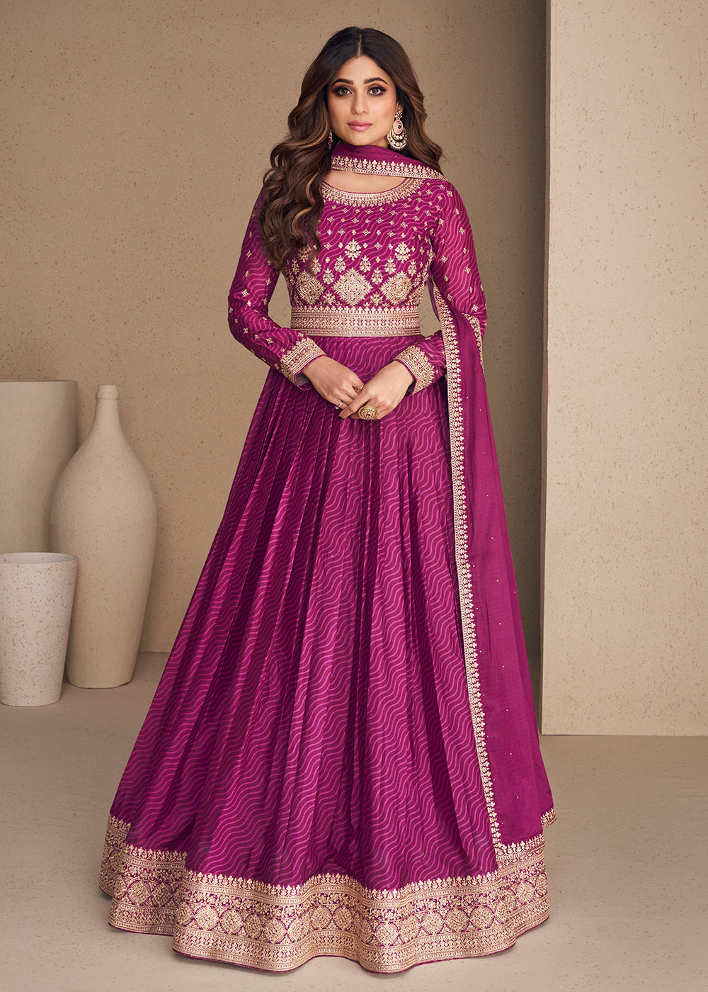 Buy Now Alluring Chinon Silk Purple Embroidered Engagement Wear Anarkali Online in USA, UK, Australia, New Zealand, Canada & Worldwide at Empress Clothing. 