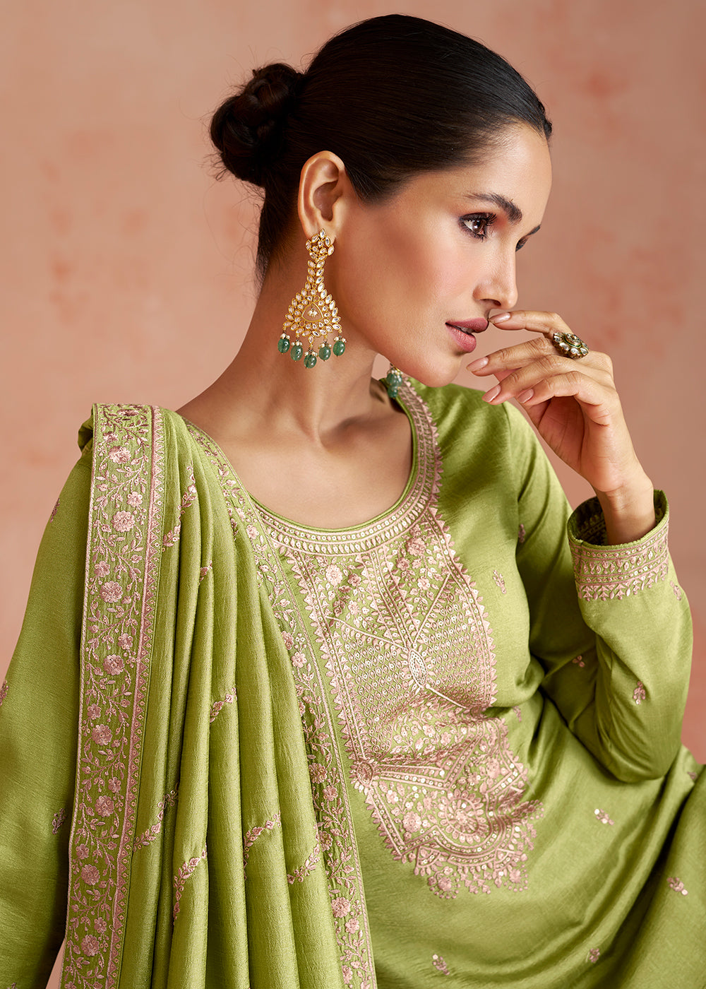 Buy Now Elegant Lime Green Silk Embroidered Palazzo Salwar Kameez Online in USA, UK, Canada, Germany, Australia & Worldwide at Empress Clothing. 