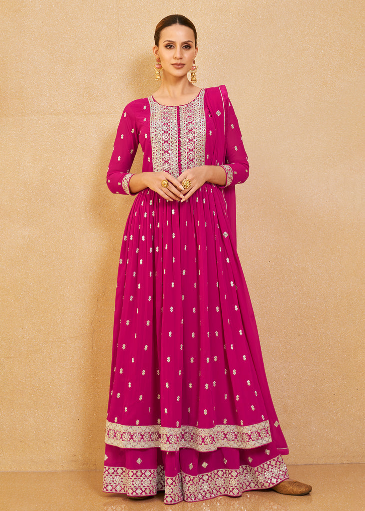 Buy Palazzo Style Suit - Supreme Hot Pink Real Georgette Salwar