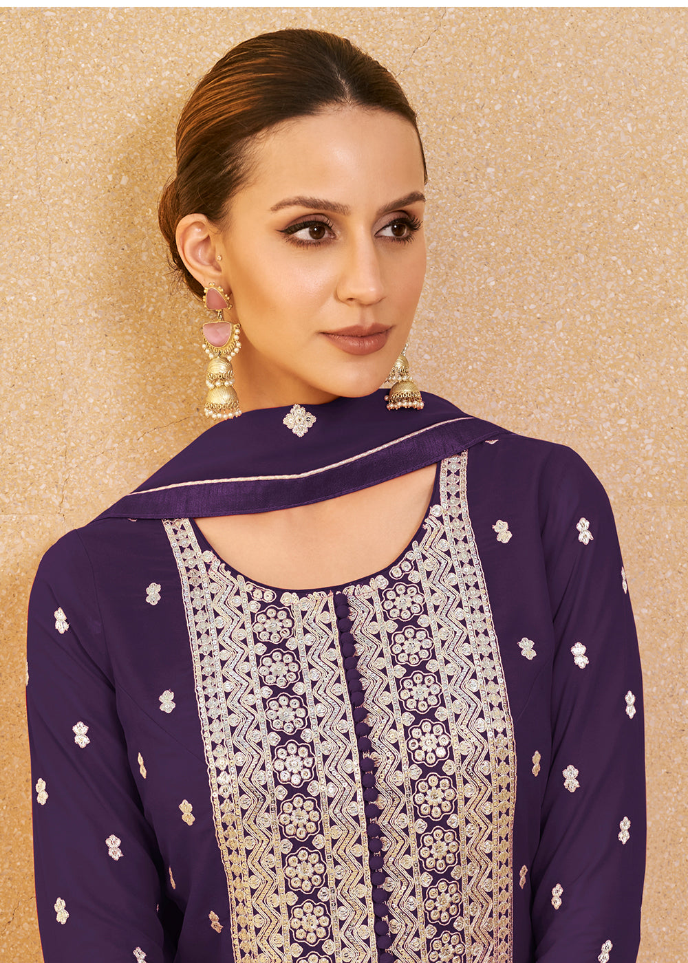 Buy Now Pretty Purple Real Georgette Palazzo Style Salwar Suit Online in USA, UK, Canada, Germany, Australia & Worldwide at Empress Clothing. 