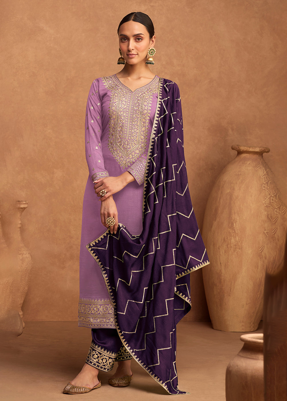Buy Now Premium Silk Soft Purple Festive Wear Palazzo Salwar Suit Online in USA, UK, Canada, Germany, Australia & Worldwide at Empress Clothing.