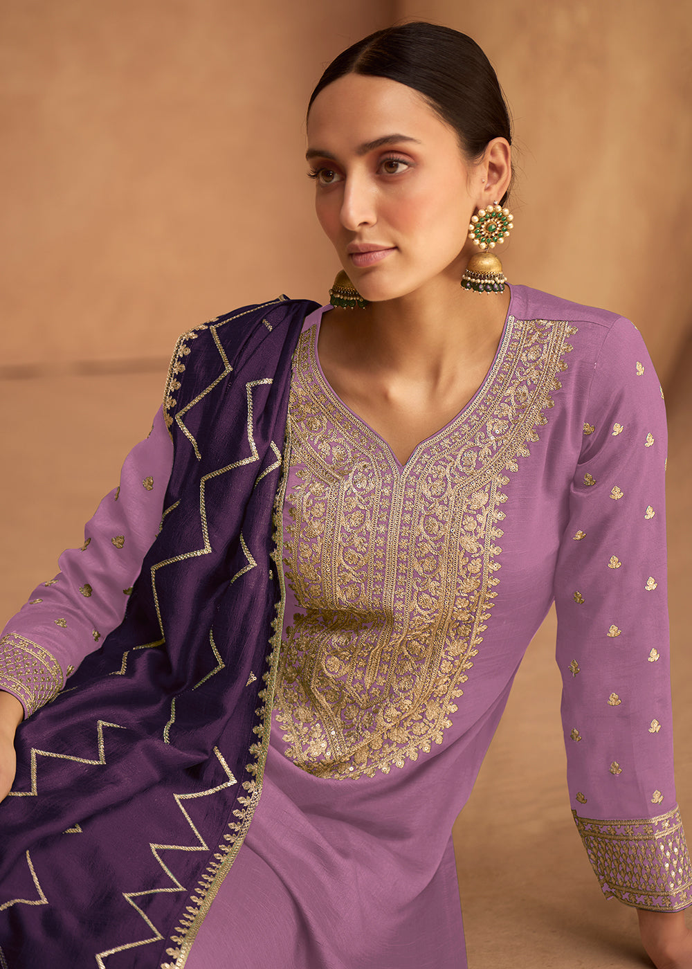 Buy Now Premium Silk Soft Purple Festive Wear Palazzo Salwar Suit Online in USA, UK, Canada, Germany, Australia & Worldwide at Empress Clothing.