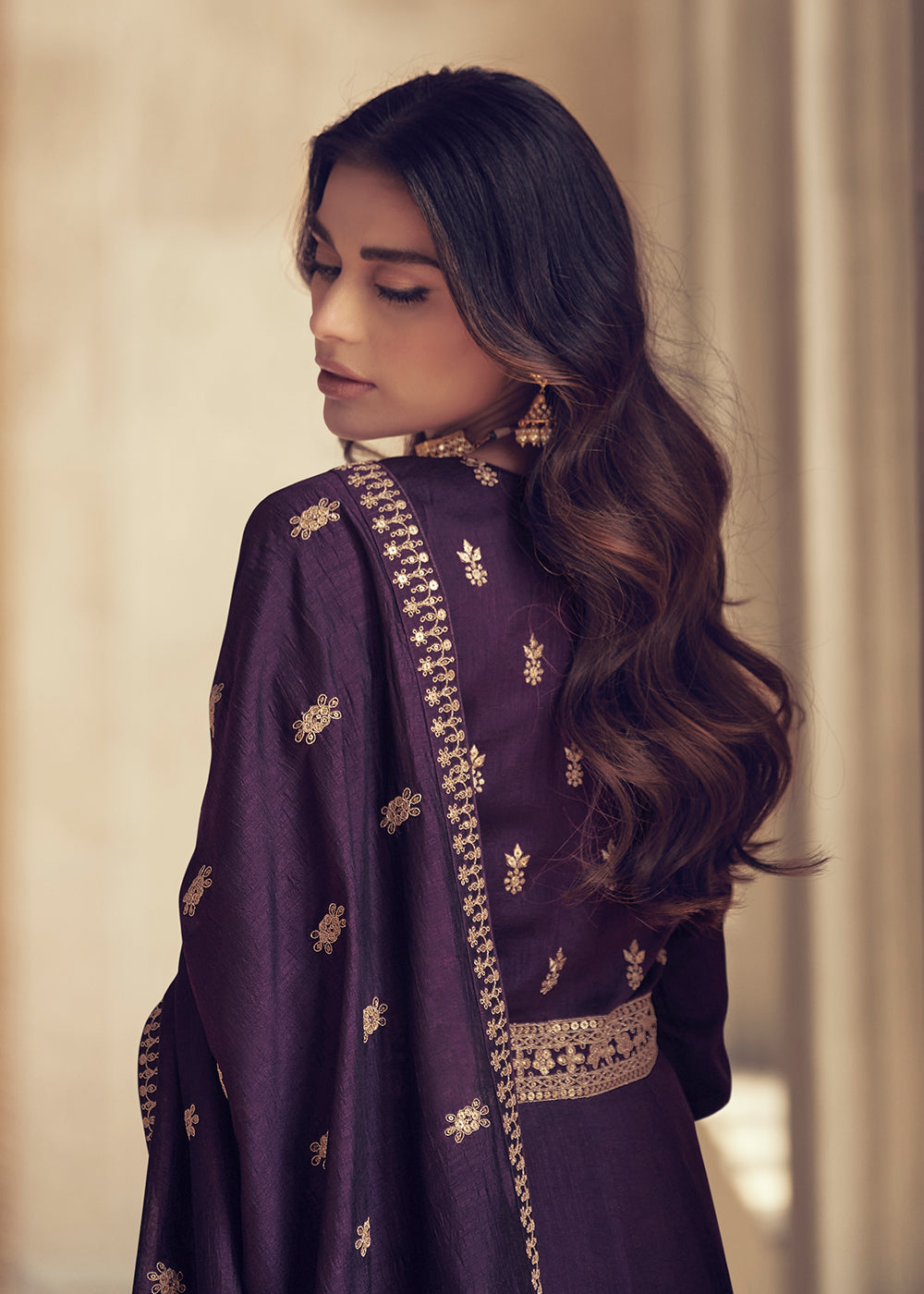 Buy Now Designer Deep Purple Silk Floor Length Anarkali Suit Online in USA, UK, Australia, New Zealand, Canada & Worldwide at Empress Clothing.