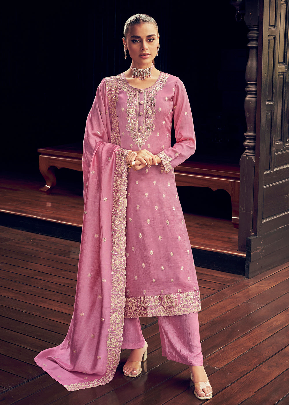 Buy Co-Ord Palazzo Suit - Lovely Dusty Pink Exclusive Koti Style Suit –  Empress Clothing