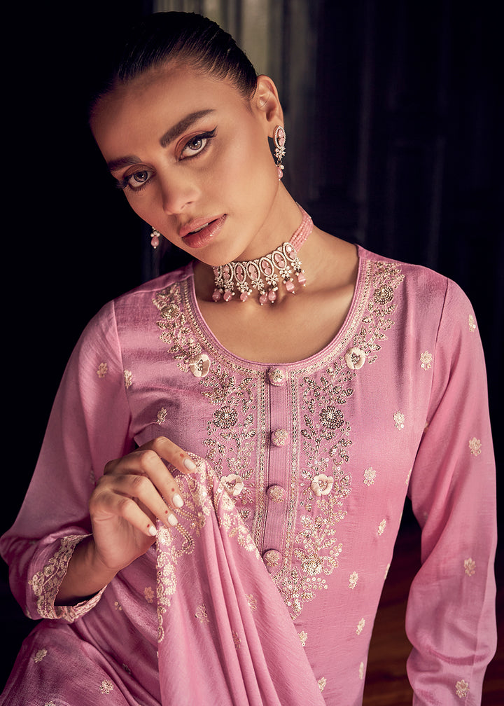 Buy Now Festive Party Alluring Pink Embroidered Salwar Kameez Online in USA, UK, Canada, Germany, Australia & Worldwide at Empress Clothing.