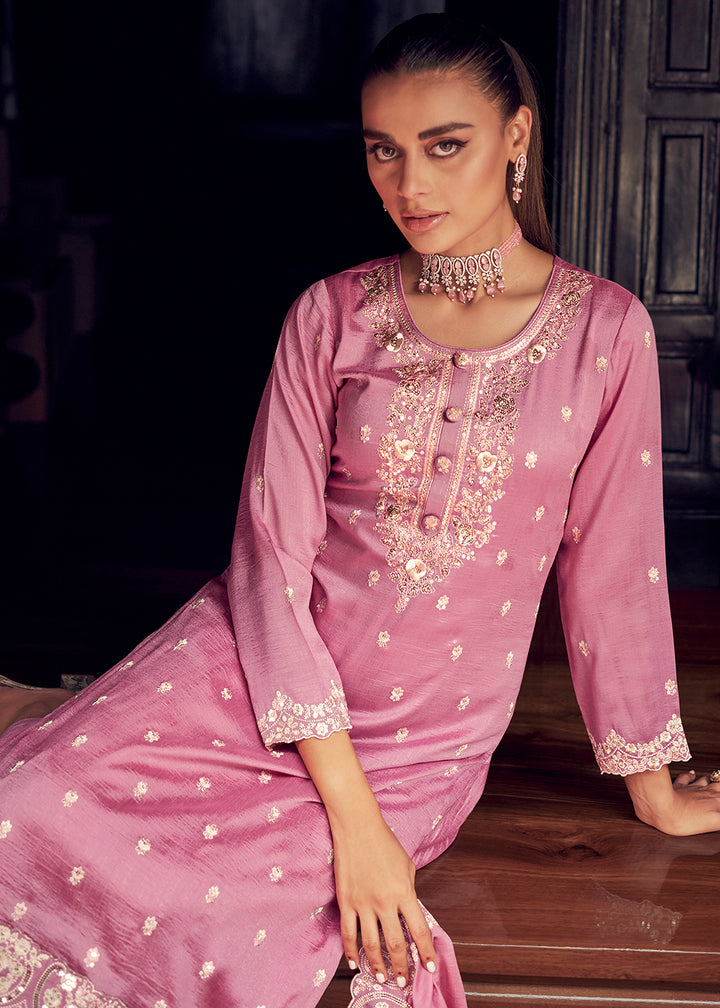 Buy Now Festive Party Alluring Pink Embroidered Salwar Kameez Online in USA, UK, Canada, Germany, Australia & Worldwide at Empress Clothing.