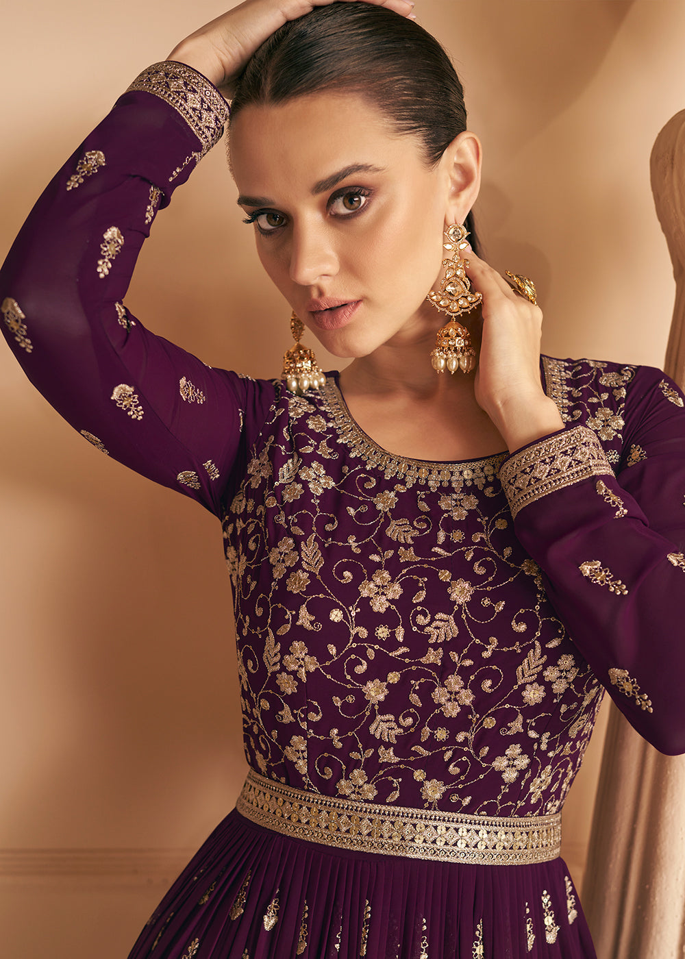 Buy Now Tempting Real Georgette Purple Wedding Wear Anarkali Suit Online in USA, UK, Australia, New Zealand, Canada & Worldwide at Empress Clothing.