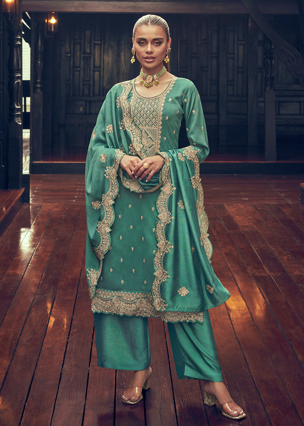 Buy Now Festive Party Alluring Green Embroidered Salwar Kameez Online in USA, UK, Canada, Germany, Australia & Worldwide at Empress Clothing.