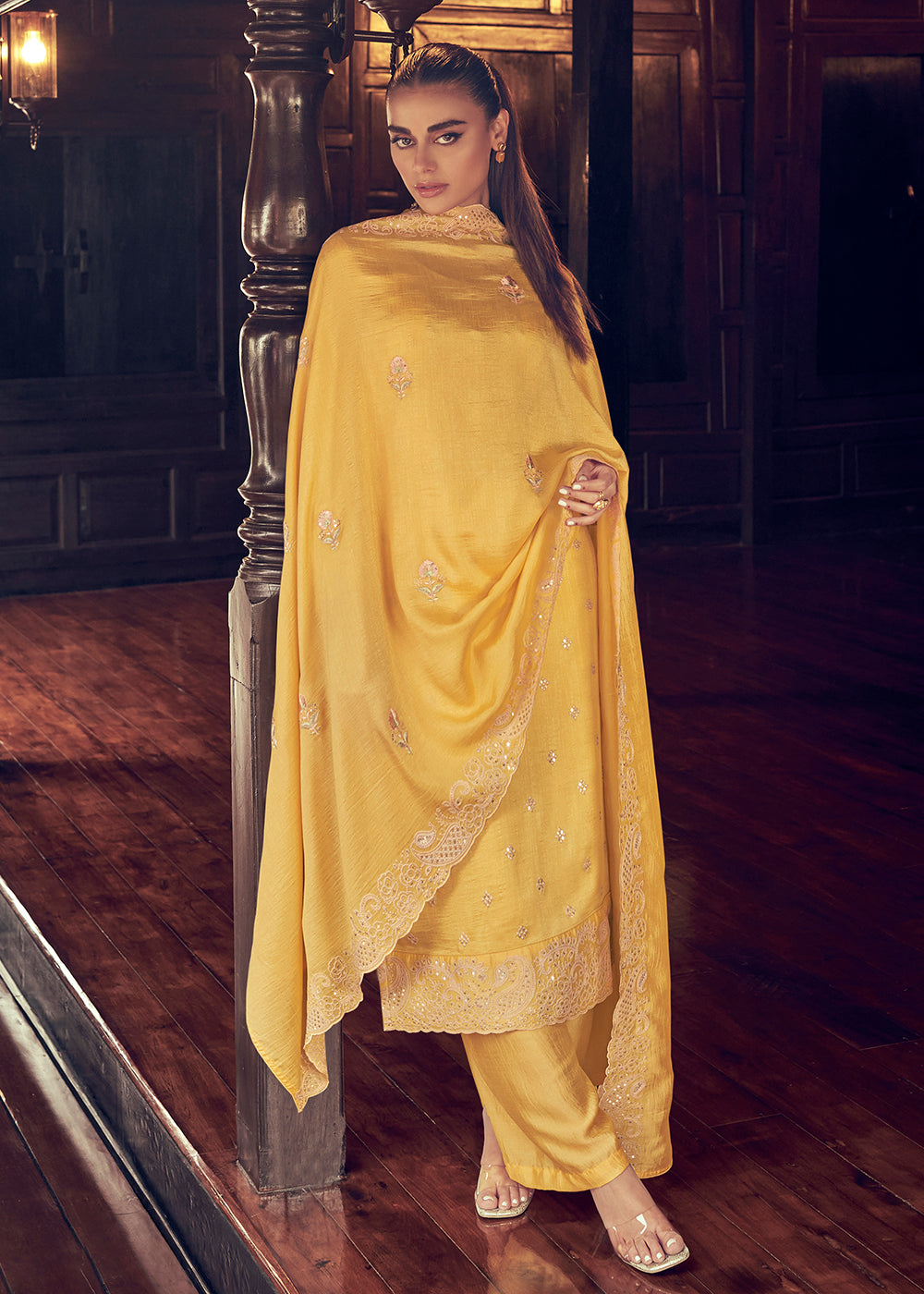 Buy Now Festive Party Alluring Yellow Embroidered Salwar Kameez Online in USA, UK, Canada, Germany, Australia & Worldwide at Empress Clothing.