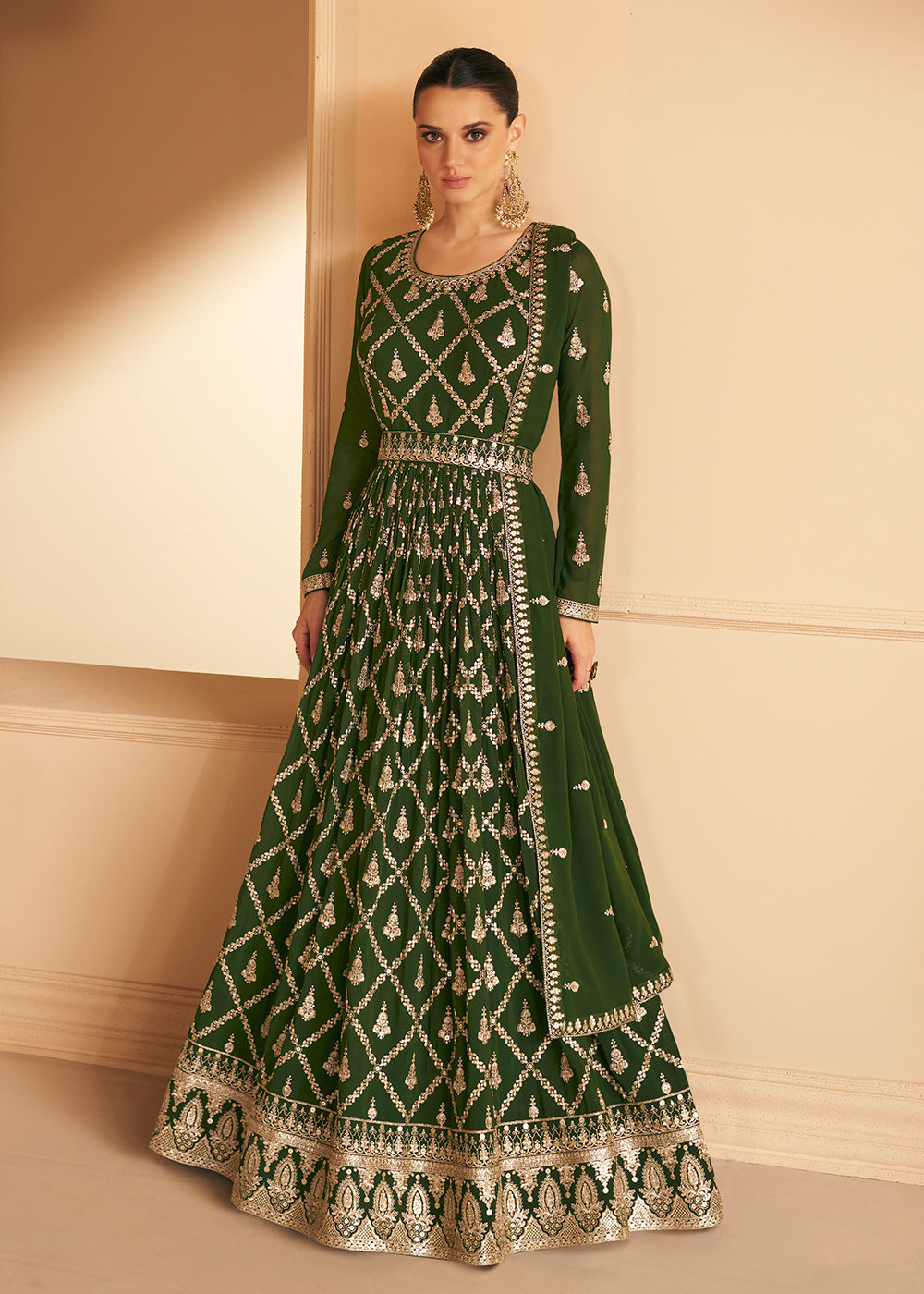 Buy Wedding Wear Anarkali - Tempting Real Georgette Green Anarkali Suit ...