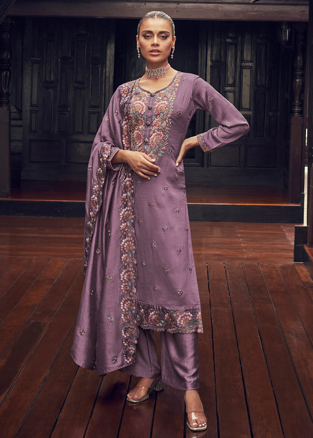 Buy Now Festive Party Alluring Purple Embroidered Salwar Kameez Online in USA, UK, Canada, Germany, Australia & Worldwide at Empress Clothing. 