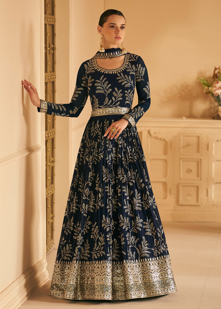 Buy Now Tempting Real Georgette Black Wedding Wear Anarkali Suit Online in USA, UK, Australia, New Zealand, Canada & Worldwide at Empress Clothing. 