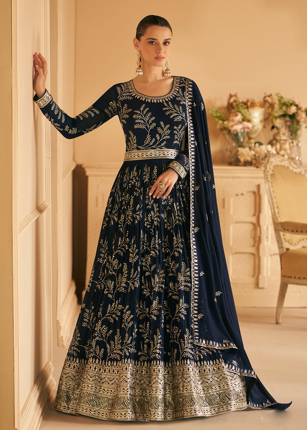 Buy Now Tempting Real Georgette Black Wedding Wear Anarkali Suit Online in USA, UK, Australia, New Zealand, Canada & Worldwide at Empress Clothing. 