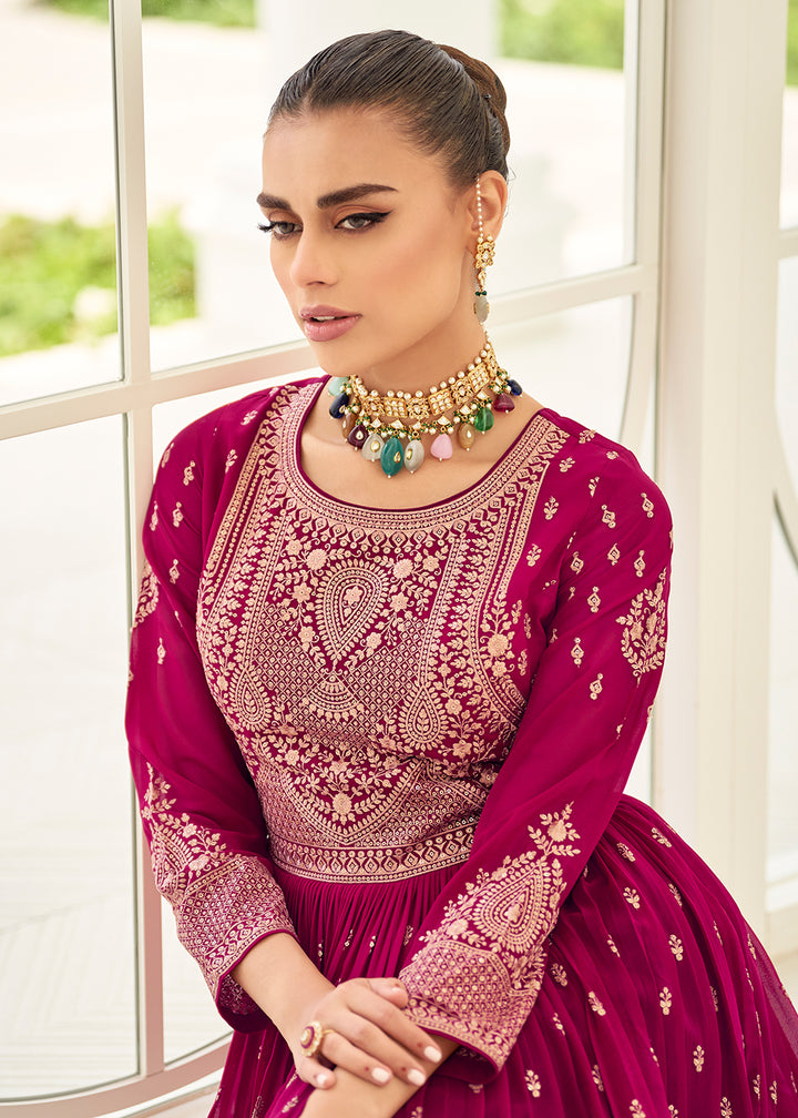 Buy Now Gorgeous Georgette Magenta & Green Wedding Palazzo Suit Online in USA, UK, Canada, Germany, Australia & Worldwide at Empress Clothing. 