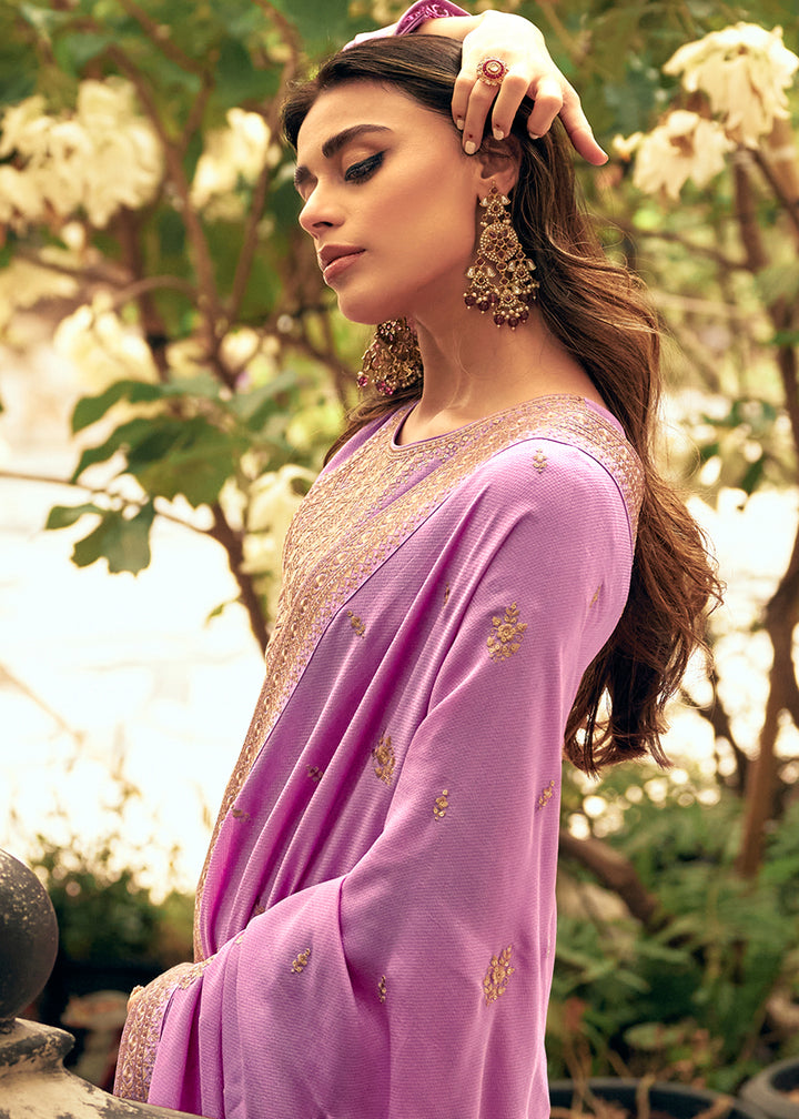 Buy Now Art Silk Stunning Lavender Embroidered Festive Palazzo Suit Online in USA, UK, Canada, Germany, Australia & Worldwide at Empress Clothing.