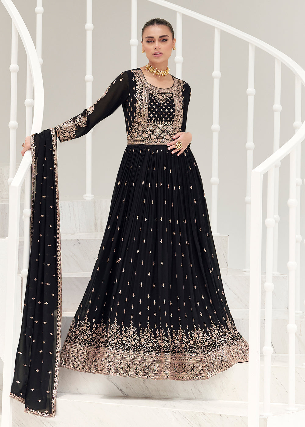 Buy Now Classy Black Real Georgette Party Style Anarkali Suit Online in USA, UK, Australia, New Zealand, Canada & Worldwide at Empress Clothing.