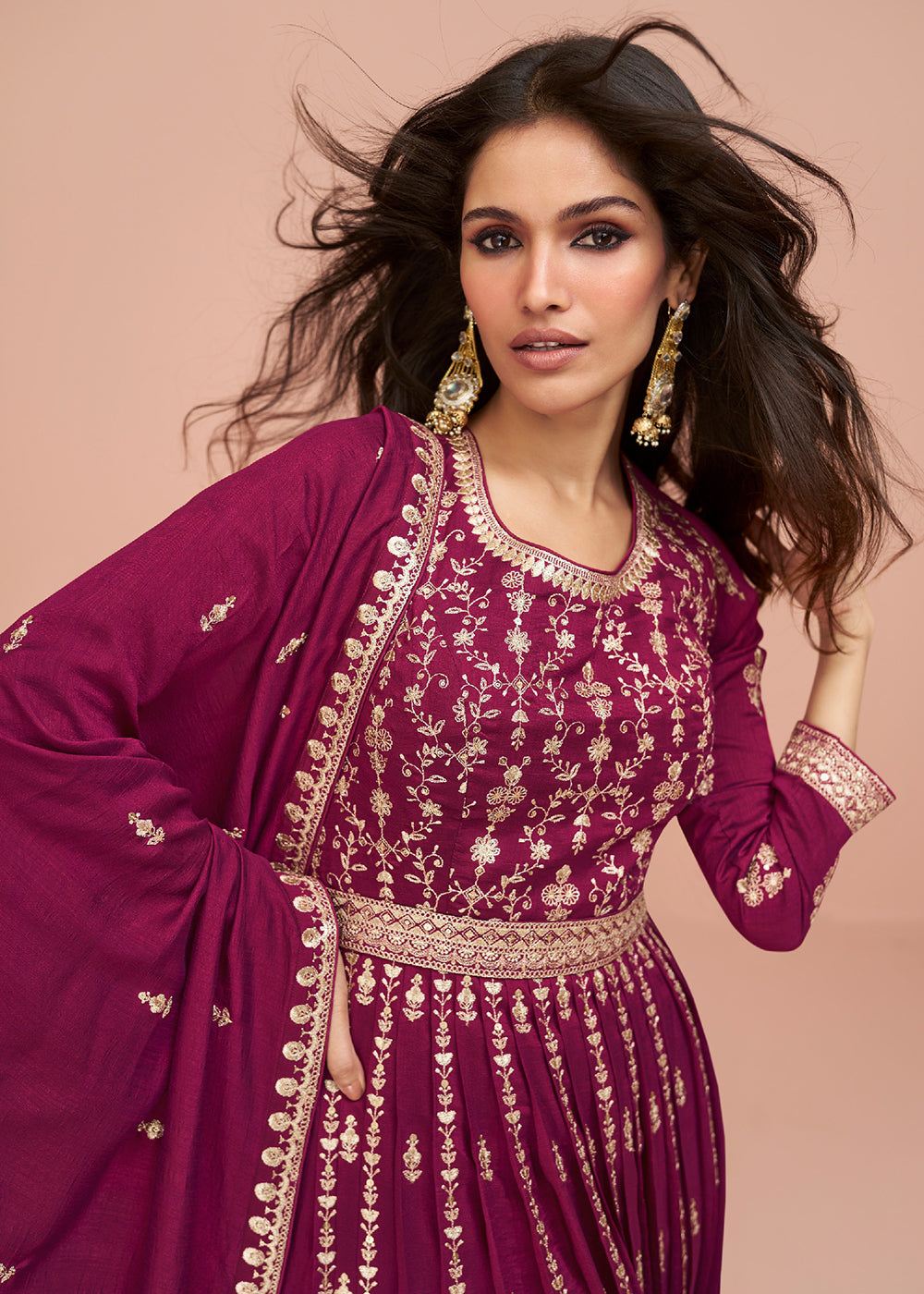 Buy Now Rani Pink Wedding Wear Silk Trendy Palazzo Suit Online in USA, UK, Canada, Germany, Australia & Worldwide at Empress Clothing. 