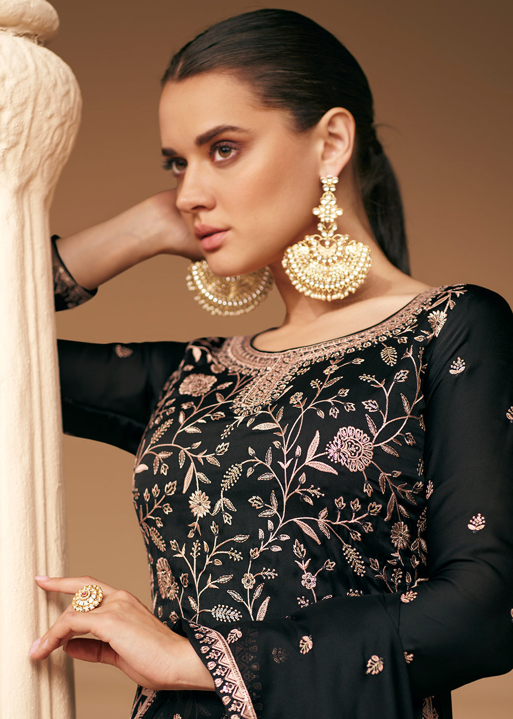 Soft Silk Deep Black Embroidered Wedding Festive Salwar Suit