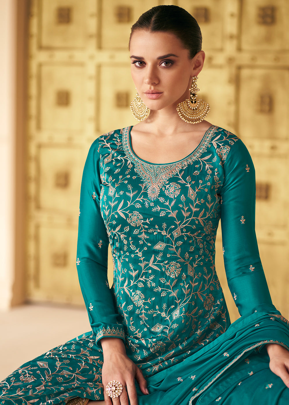 Soft Silk Teal Green Embroidered Wedding Festive Salwar Suit
