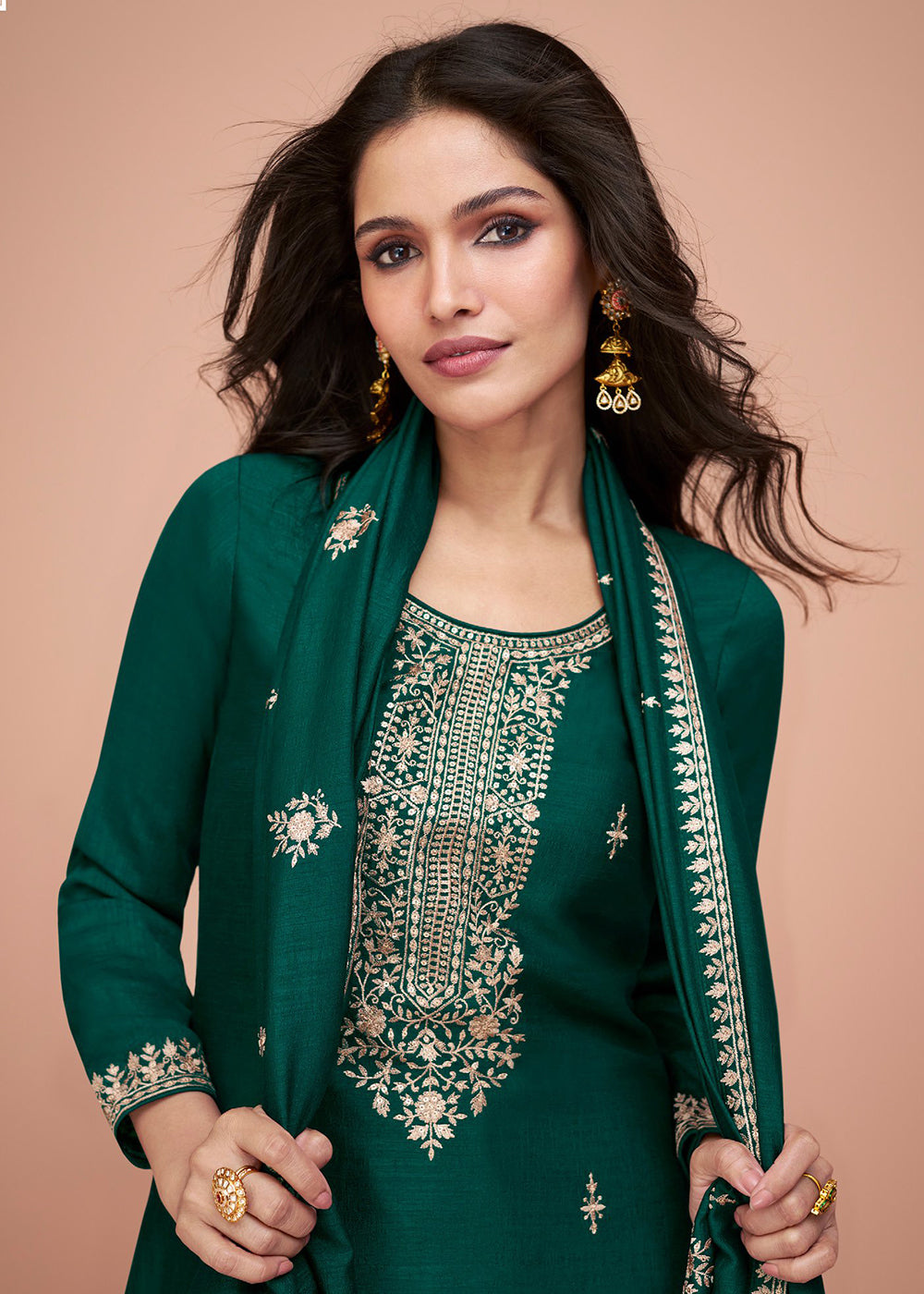Buy Now Tempting Green Silk Embroidered Palazzo Salwar Suit Online in USA, UK, Canada, Germany, Australia & Worldwide at Empress Clothing. 