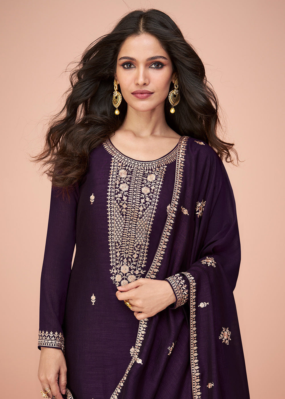 Buy Now Tempting Purple Silk Embroidered Palazzo Salwar Suit Online in USA, UK, Canada, Germany, Australia & Worldwide at Empress Clothing. 