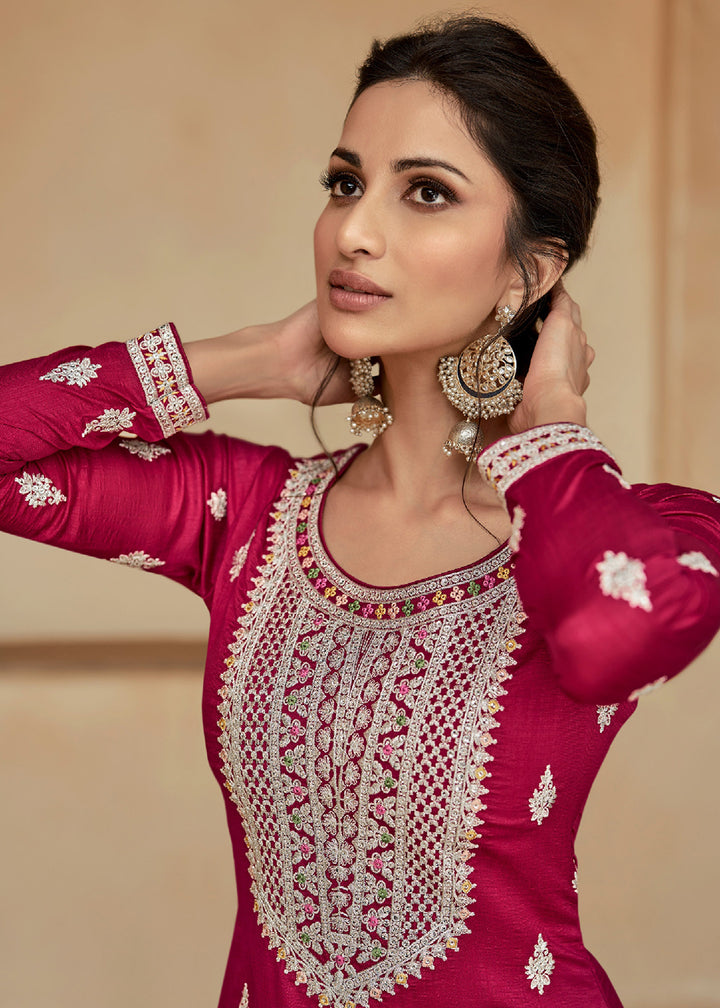 Buy Now Rani Pink Zari & Sequins Work Palazzo Salwar Suit Online in USA, UK, Canada, Germany, Australia & Worldwide at Empress Clothing.