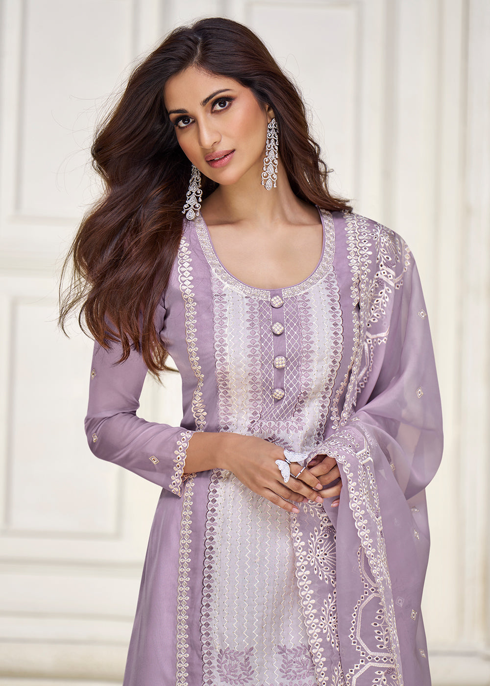 Pastel Lavender Organza Silk Designer Salwar Suit